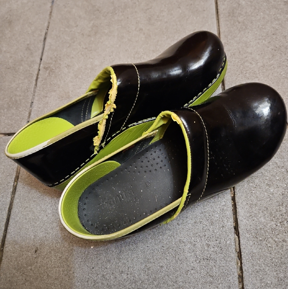 Sanita Black Slip-On Clogs with Lime Green Outsole - Picture 4 of 4